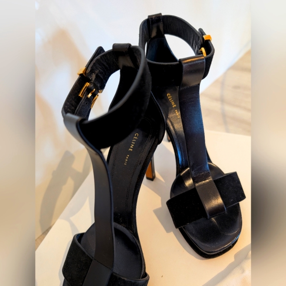 Celine Black Heeled Sandals with Ankle Straps